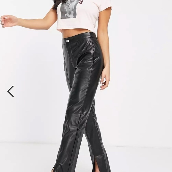 Missguided Petite Slit Front Faux Leather Pants in Black-NWOT - Picture 2 of 11